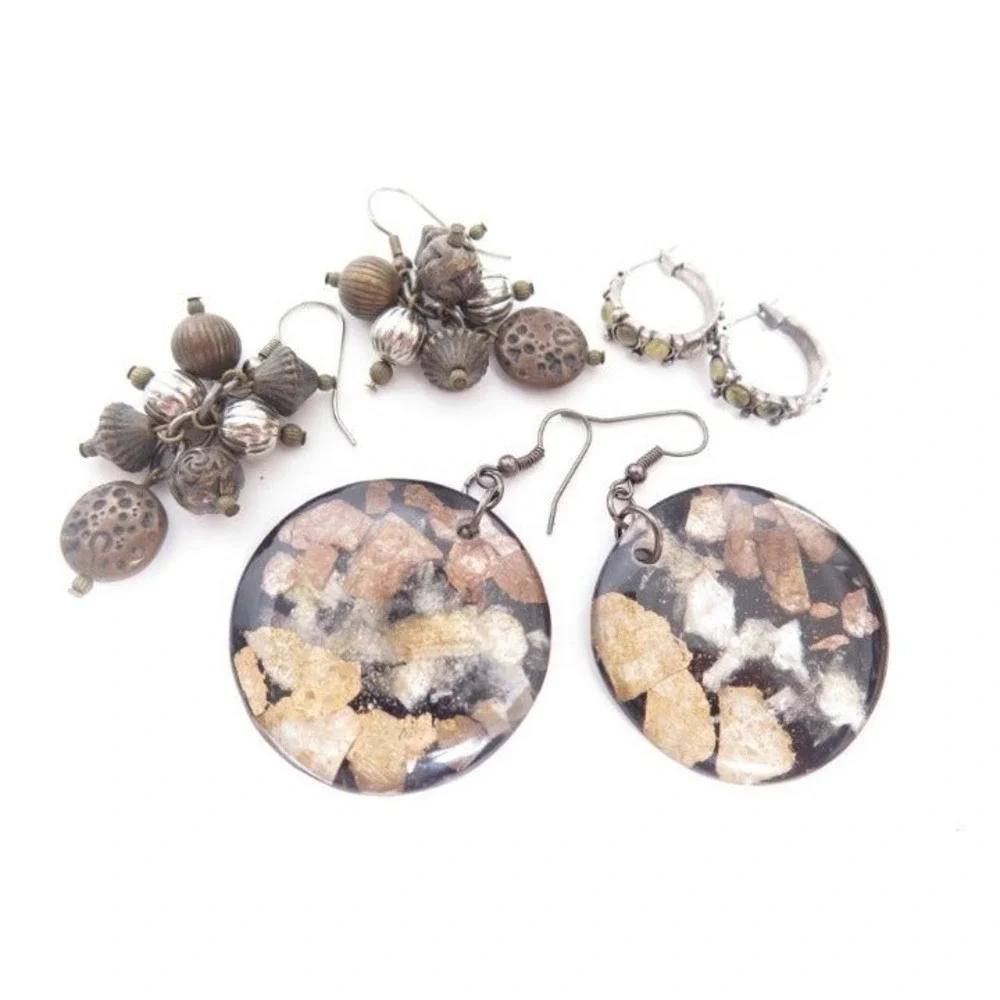 Large‎ Copper flake Resin Dangle Drop Earrings 3 Pairs Lot Bundle